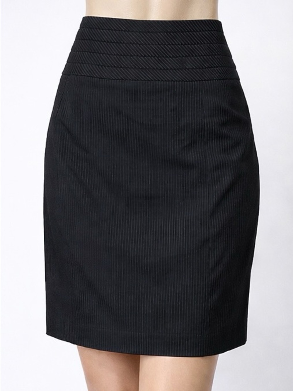 H&M Black Pinstripe Pencil Skirt Size 6 High Waist Tailored Office Career Chic